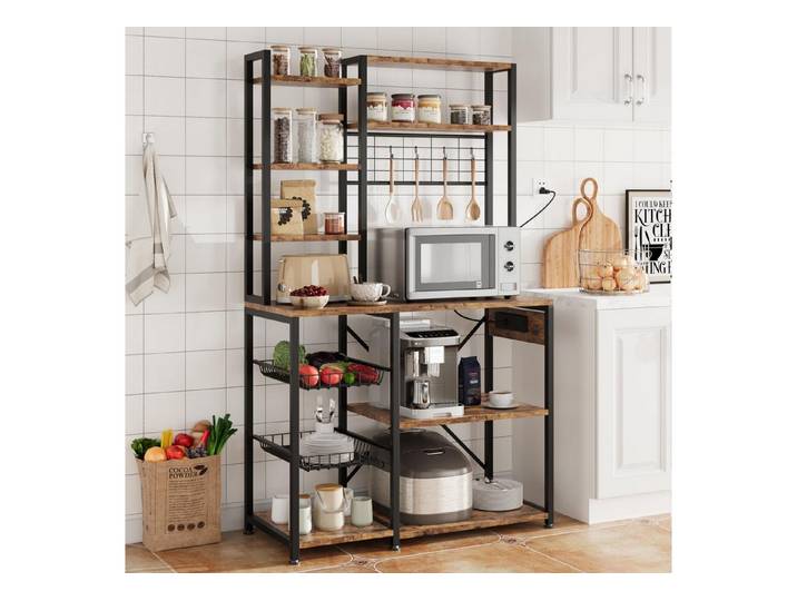 GarveeMore Standregal Baker's Rack mit Steckdosen 7-stufiger Mikrowellenständer