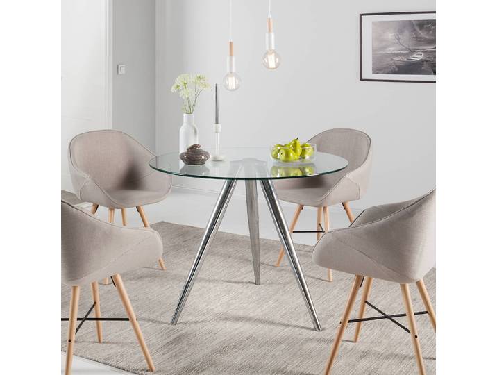 Esstisch Verma Ø 100cm Silber/Klarglas/Chrom