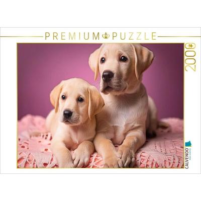 CALVENDO Puzzle Zwei Labrador Retriever Welpen kuscheln auf einer rosafarbenen Decke | 2000 Teile Lege-Größe 90x67cm Foto-Puzzle für glückliche