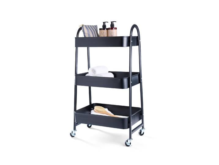 Servierwagen SCHOU mit 3 Etagen , schwarz, B:44cm H:79cm T:30cm, Metall, Rollwagen, Servierwagen