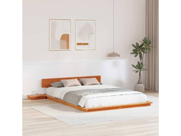 Bodenbettgestell mit Nachttisch Modernes Design Holz 150 x 200 cm Braun Bettgestell Braun 150x200 cm Holz Bodenbett mit Nachttisch Modernes Design Stabil & Stilvoll