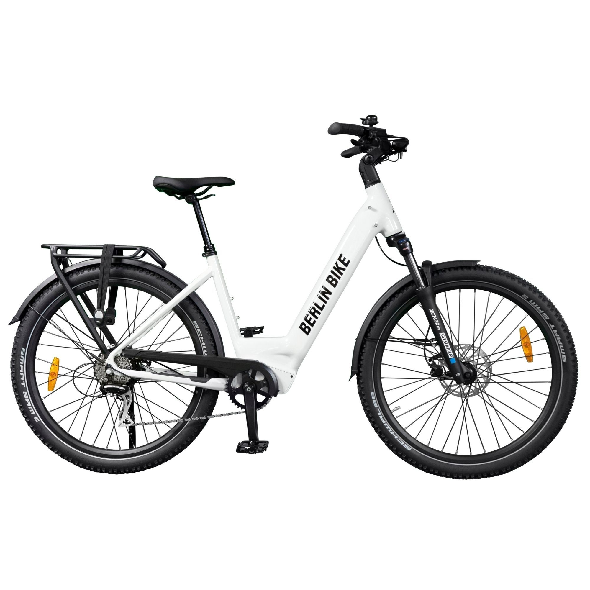 BERLIN SUV hellweiss - E-Bike, Bafang 48V 250W Hinterradmotor, Schwalbe Sam K-Guard 27,5x2,35 mit Suntour XCM Hydraulic Suspension, Weiss