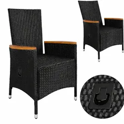 CASARIA® Polyrattan Gartenstuhl 2er Set Neiglehner Rückenlehne