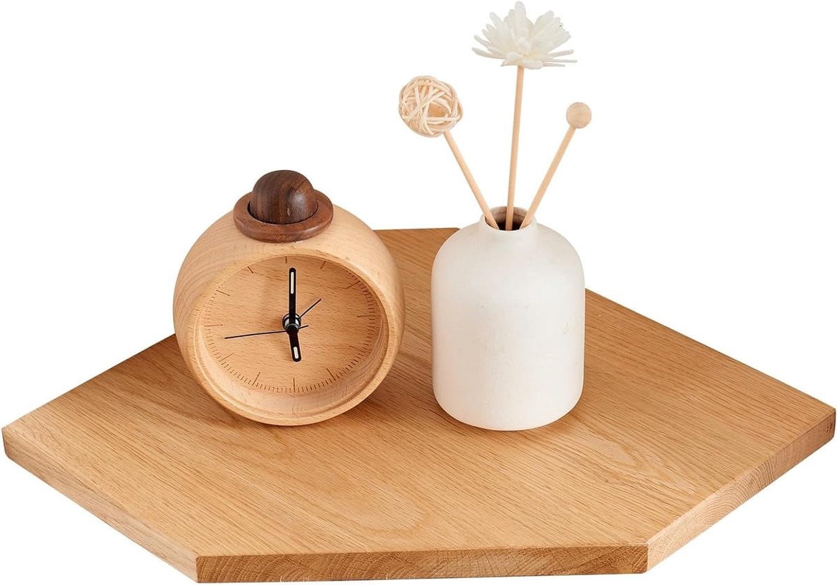 Bruine Drijvende Wandplank - Zwevend Hoekrek met Kabelgat - 30 cm