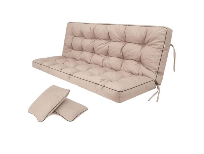 Bankauflage für Gartenbank, Polsterauflage für Hollywoodschaukel, Gartenschaukelkissen, Sitzkissen und Rückenkissen, gesteppt, inkl. 2 Seitenkissen, 140 x 49 x 56 cm - beige