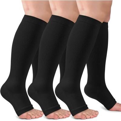 LightInthebox 3 Pairs Toeless Compression Socks,15-20mmHg Neuropathy Socks Bunion Socks Opened Toe Compression Stockings for Men Women,Suit for Running,Nurse,Travel,Cycling,Athletic