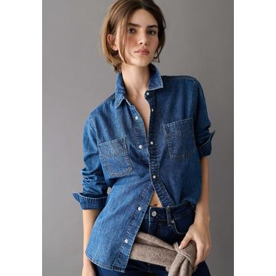 T-Shirt PEPE JEANS "denim shirt ABBEY AUTHENTIC SHIRT DARK USED", Damen, Gr. XL, blau (6.25 oz blau shirting denim), 100% Baumwolle, Shirts T-Shirt