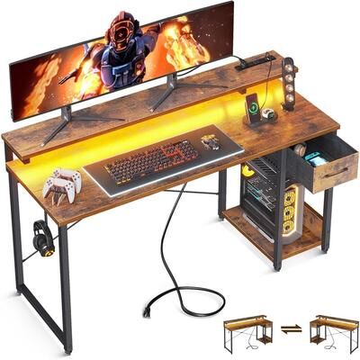No Gaming Computer Desk with Power Outlet