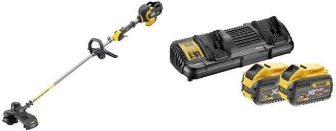 Set DEWALT Flexvolt Akku-Motorsense und Trimmer, 54V, Basisversion DCM571N-XJ + Starter-Set 2xAkku 54V /162 Wh DCB132X2-QW