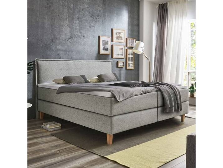 HOMELIV. Boxspringbett Zibo Webstoff 120x200cm Bonellfederkern-Box Härtegrad: H2 Hellgrau skandinavisch