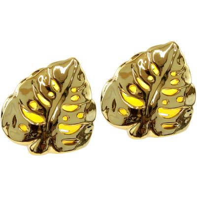 Dekofigur I.GE.A. "LED-Deko Blatt aus Keramik", gold, B:13cm H:12cm, Keramik, Dekofiguren, Deko-Objekt Statue Geschenkidee 2er Set, silber