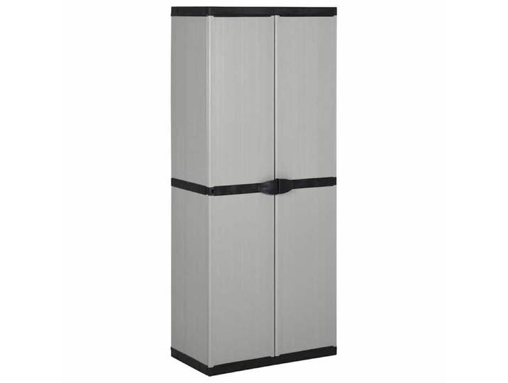 Gris Armoire de rangement de jardin 3 étagères Gris/noir 68x40x168cm - Meuble Rangement LV30694