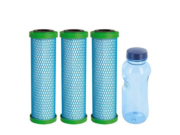 3X Wasserfilterpatrone EM Premium 5 & & Tritan Trinkflasche 0,5l besserer Wassergeschmack komptibel zu Filtergehäusen Carbonit Sanuno & Vario HP AquaAvanti WatPass Alvito ...