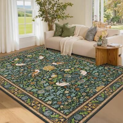 Garvee Vintage Bird Floral Print Indoor Area Rug
