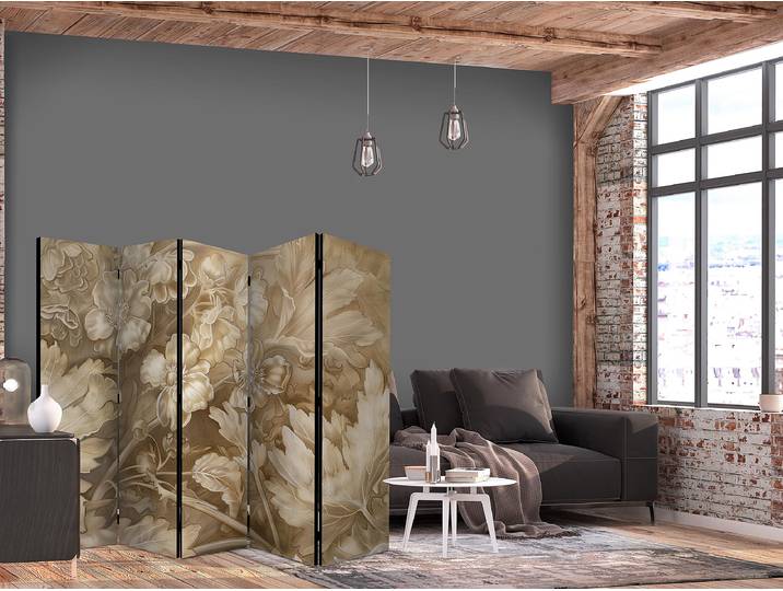 Paravent Carved Floral Ornament 2-seitig Andere Beige 225 x 172cm