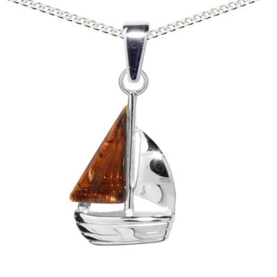 Kette mit Anhänger OSTSEE-SCHMUCK "- Schiffchen - Silber 925/000 - Bernstein" Gr. 45, silber (silber 925, silberfarben, weiß), Schmuck_Sets, Damen, 45, Silber 925 (Sterlingsilber)