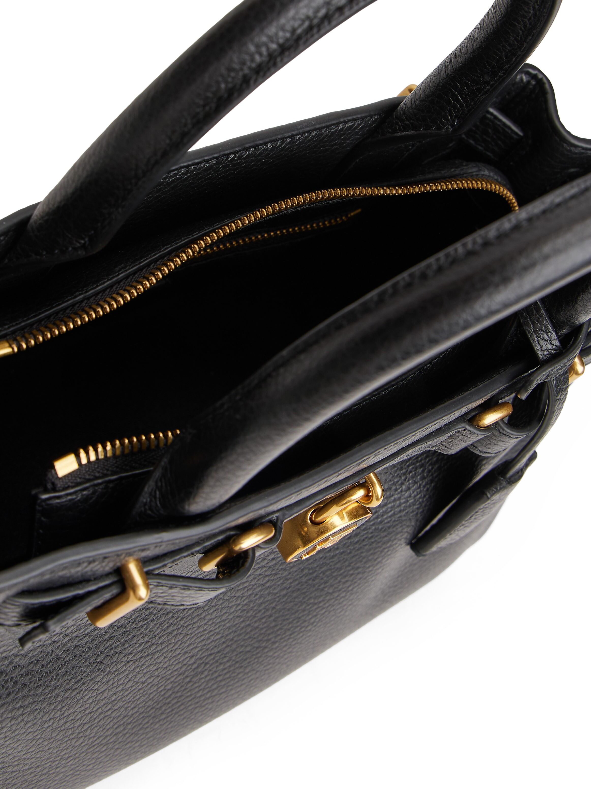 Henkeltasche TOMMY HILFIGER "AMERICAN ICON MINI TOTE LEATHER", Damen, Gr. B/H/T: 28cm x 18cm x 14cm, schwarz, Leder, Taschen Henkeltasche, Damen Tragetasche, Businessbag mit Zierriegel und Schloss schwarz B/H/T: 28cm x 18cm x 14cm