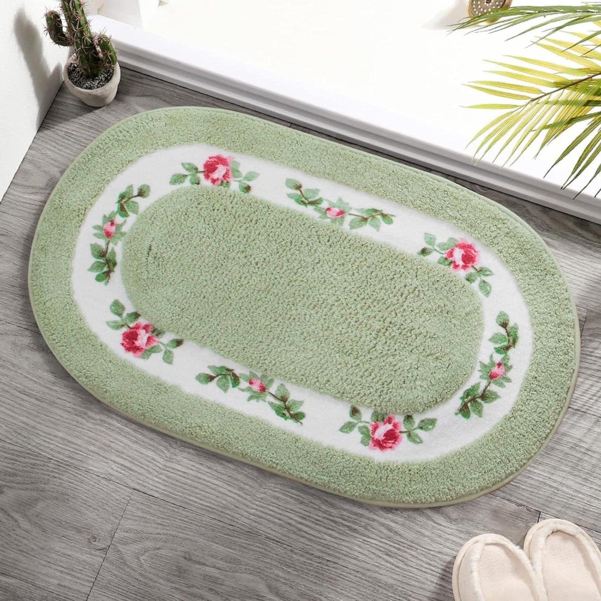 Ovale ultra waterabsorberende badkamermat in matcha groen