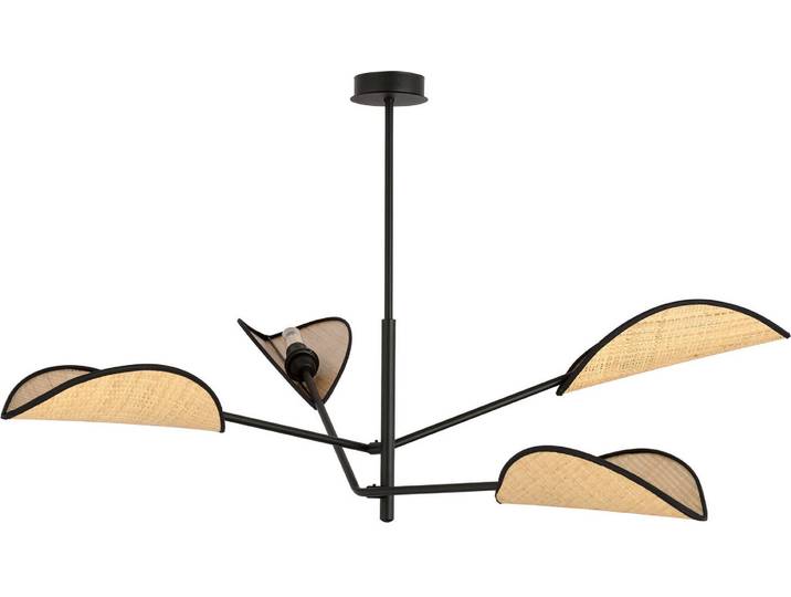 Deckenleuchte Emibig, 4xE14, 40W, Modell VENE 4, Farbe: Schwarz/Rattan, Artikelnummer: 1160/4