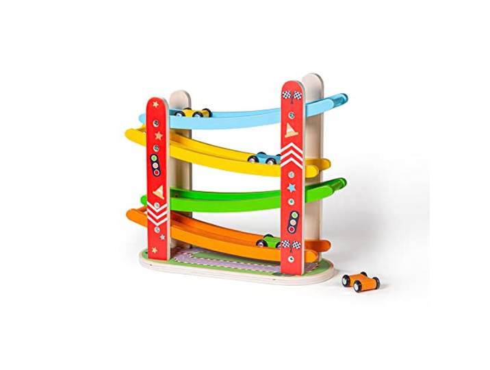 Bigjigs Toys, Wooden Car Racer, Wood Race Track Ramp