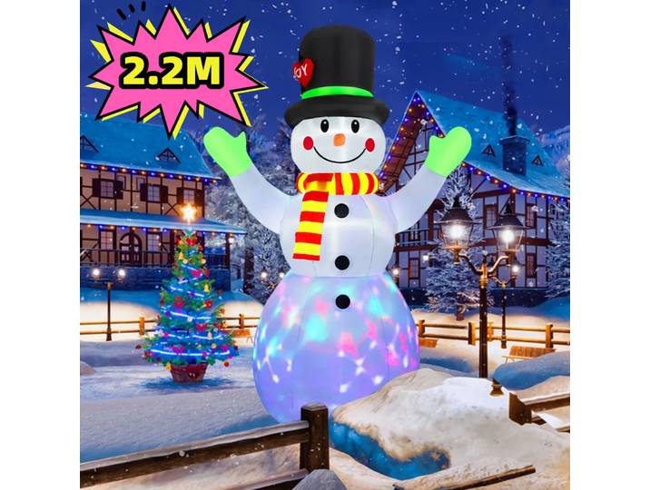 Gants gonflables de noël verts, 2.2M/7 pieds, bonhomme de neige, modèle extérieur, lumières LED rotatives intégrées, décorations de noël pour l'intérieur et l'extérieur