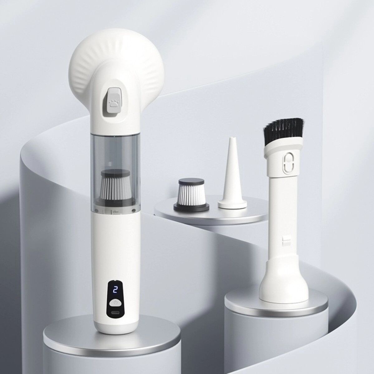 INF 3-in-1 Haustier-Pflege-Staubsauger – Kabelloser Handsauger mit HEPA-Filtration, leisem Betrieb und austauschbaren Düsen Grau