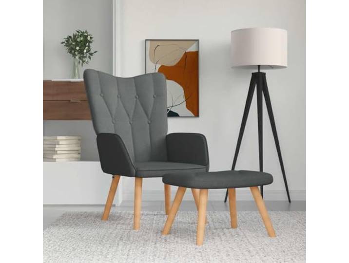 NLQMSU Relaxsessel mit Hocker, dunkelgrau, Stoff Schickes Design, bequemer Schaumstoff, stabiler Stahlrahmen, Holzbeine, Belastung 110 kg