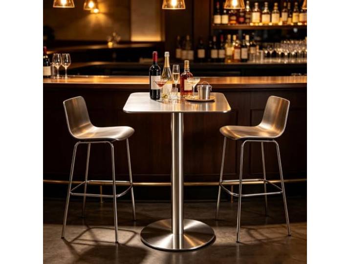 Bartisch im Freien quadratisch für Pool Terrasse Tisch Bistro Pub-Tisch Cocktailtisch aus Edelstahl für Bistro, Esszimmer, Wohnzimmer, Terrasse, Silber(Square,70x70x75cm)