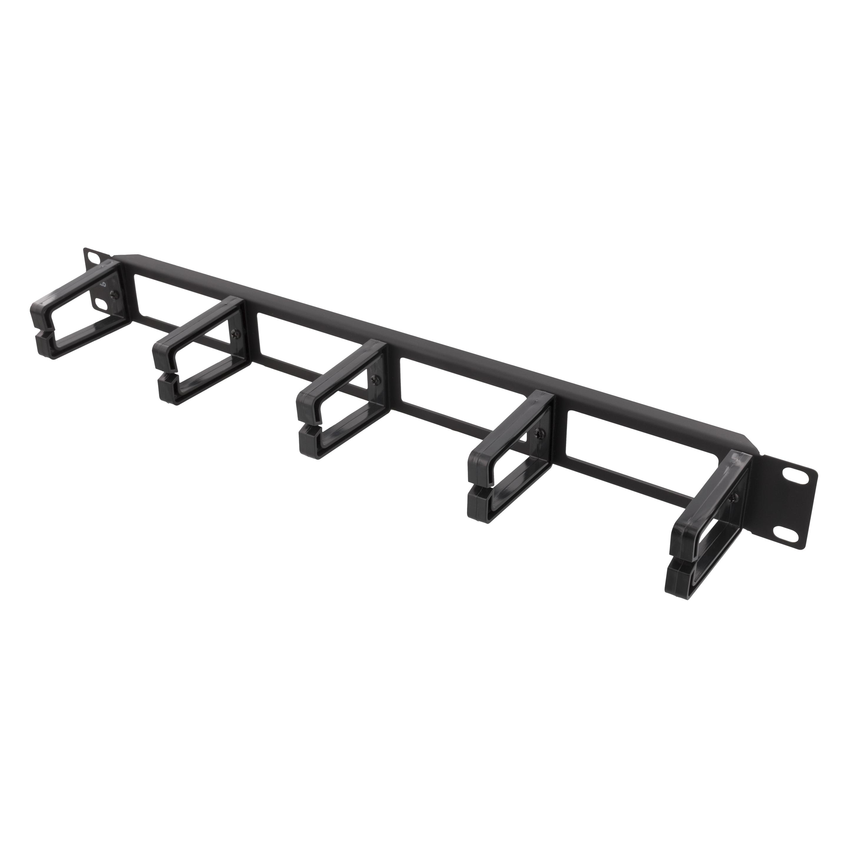 Deltaco 19" Kabelblende, 1HE, 5 Halterungen, Kabelmanagement, schwarz (19-4)