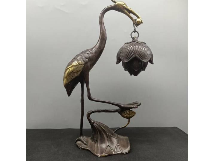 Collection Copperware, Imitation de grue dorée en cuivre Antique incrusté de Lotus, brûleur d'encens, objet ancien Rural, décoration de bureau