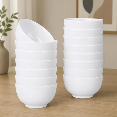 Garvee 16 Pack 10 oz White Porcelain Bowls 4.5 Inch Stackable Set - 16 pcs