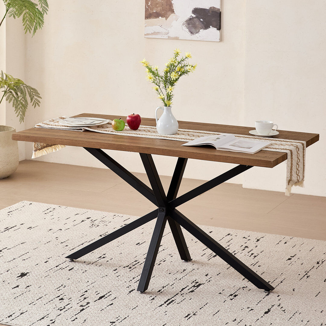 George Oliver Modern Minimalist Rectangular Dining Table - Dining Table - For 4-6 People Dark Brown Wood