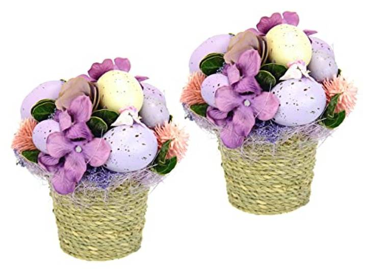 Kunstblumen-Gesteck Ei Trockenblumen im Topf Hortensie Ostergesteck Osterdeko Oster-Ei Arrangement Tischdeko Deko Ostern Künstliche Frühlingsblume Unechte Blumen Frühjahrsdeko Frühjahr Blume