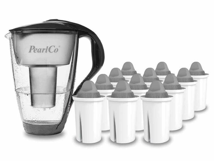 perlopur Wasserfilter Glas Wasserfilter Anthrazit Inkl. 12 Protect Plus Filterkartuschen