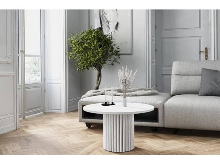 LOMELO – Runder Couchtisch im modernen Design (67x67x42 cm) (Weiß/Weiß)