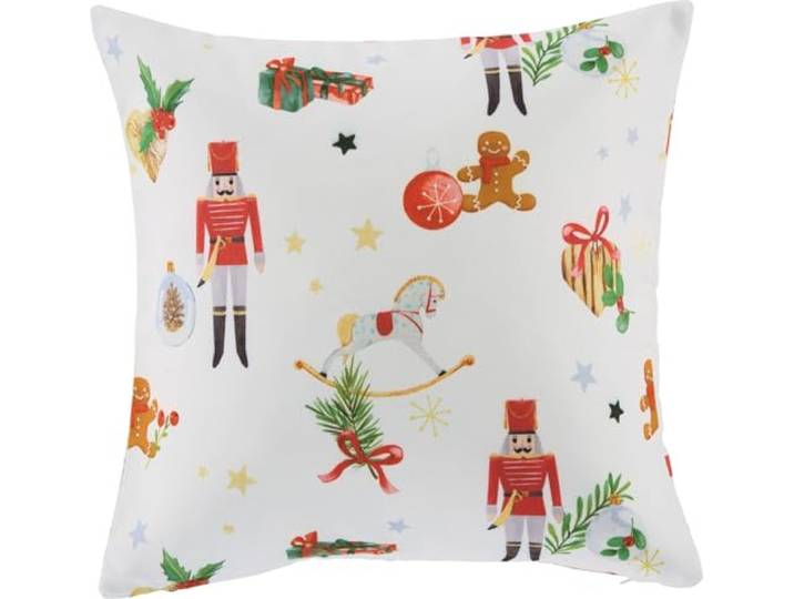 Erwin Müller Kissenhülle Nussknacker fleckabweisend weiß-rot Größe 40x40 cm - pflegeleicht und strapazierfähig, mit Fleckschutz, Motiv Lebkuchenmännchen, Weihnachten
