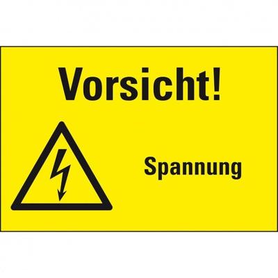 Schild I Warn-Kombischild Vorsicht! Spannung, Kunststoff, 200x120mm, ASR A1.3, DIN EN ISO 7010 W012