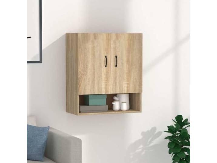 GPWERSDF Wandschrank Sonoma-Eiche 60x31x70 cm Holzwerkstoff mit 2 Tueren 2 Tueren, 1 offenes Fach, Wandmontage, robust, feuchtigkeitsbestaendig, schlichtes Design