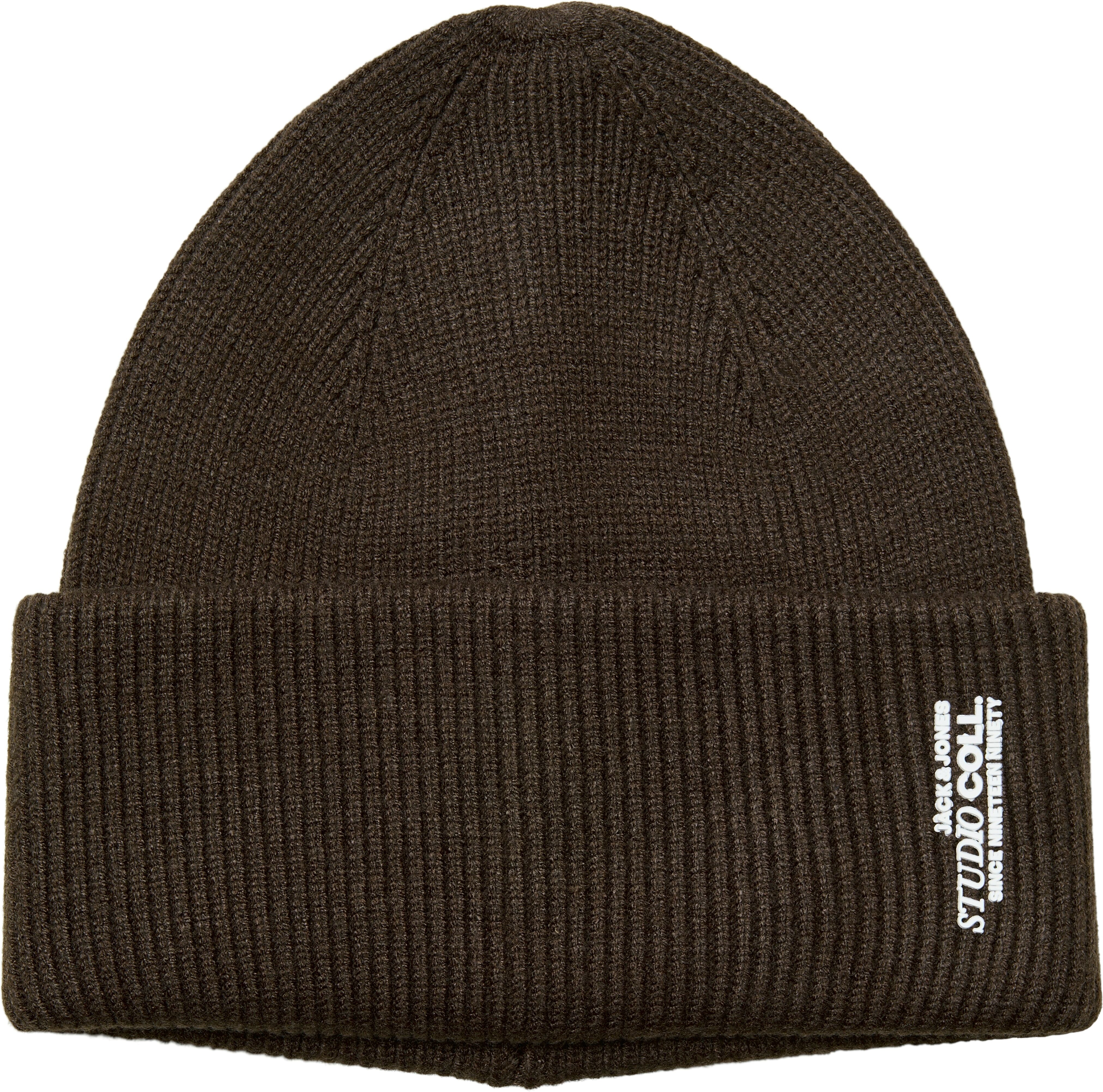 Beanie JACK & JONES "JACCOLL LONG BEANIE NOOS", Herren, braun (delicioso), Strick, Viskosemischung, bedruckt, Mützen Beanie