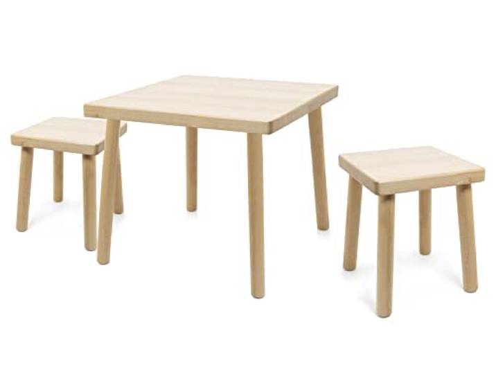 Holzfee Kinder-Sitzgruppe Tisch und Stuhl Hocker Buchenholz massiv lackiert