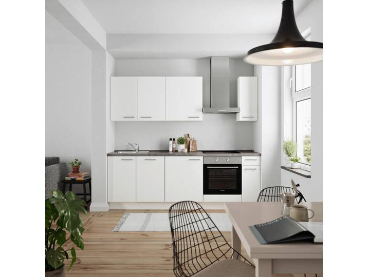Küchenleerblock, Weiß & Schiefer, 240 cm, Metall, 1 Schublade, Nobilia