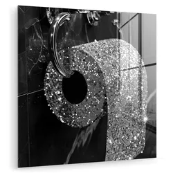 ACRYLGLASBILD WC - Toilettenpapier - Schwarz und weiß - Glitter 90x90 cm