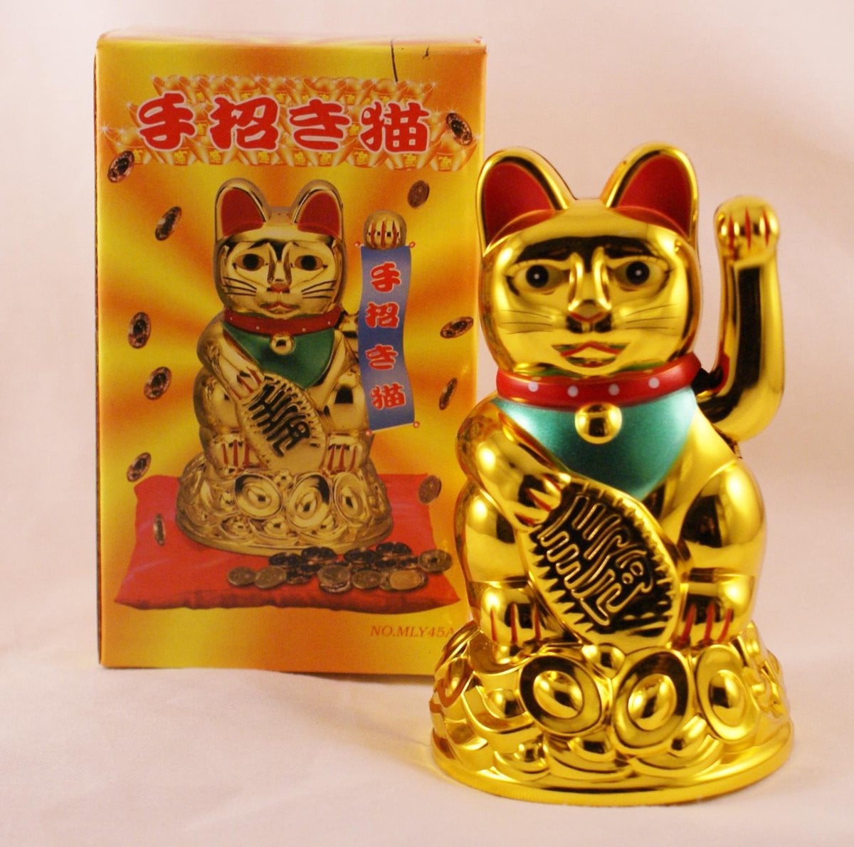 Maneki Neko Japanse gelukskat zwaaiende kat - Goud - 11,5 x 7 cm