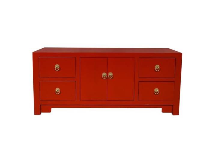 Meuble TV - Fine Asianliving - Lucky Rouge - Bois massif - Ethnique - 106x45x46 cm