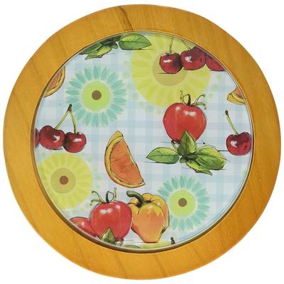 Creative Labs Home Tempered Glass Round Trivet with Wood Trim - N/A