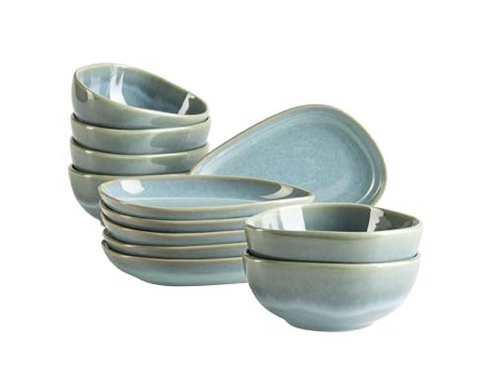 MÄSER Serie Cordelia, 12-teiliges Snacking Set aus hochwertigem Steinzeug, unregelmäßige Geschirr Formen; Steinzeug, Grün