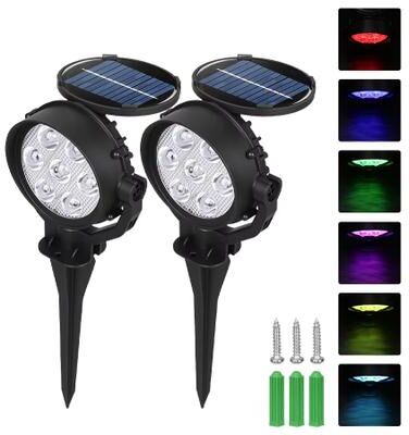 Inspired Finds RGB Solar Spot Lights 9 LED IP65 Waterproof Outdoor Landscape Lights (Brightness Adjustable) 2pc Flat Rgb Light