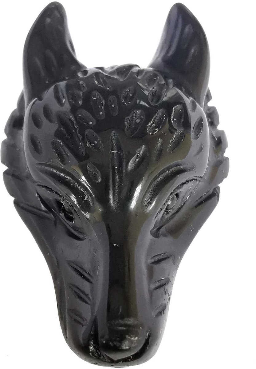 Solidchoice Mini Wolf Head Figurine van Natuurlijke Obsidiaan