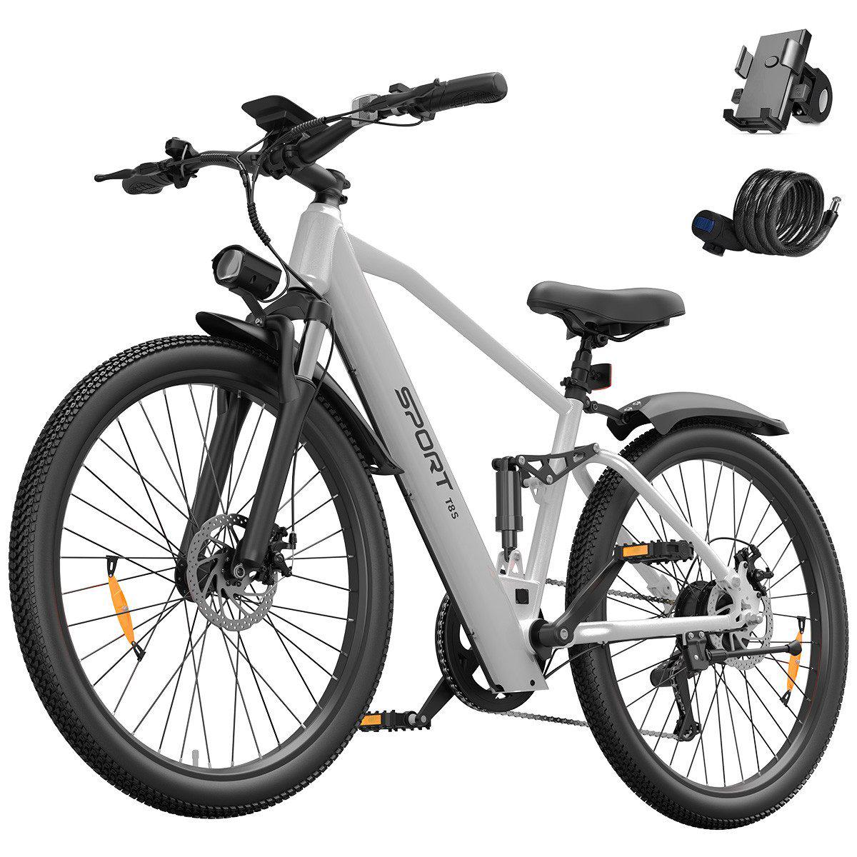 E-Bike Cityrad Herren Damen E-Mountainbike 26 Zoll 250W 624Wh 50km Shimano 7-Gang Kettenschaltung, Heckmotor, 624 Wh, (25 km/h 150mm 26 Zoll 24kg)