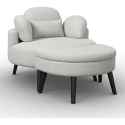 Sessel Bianca mit Hocker Chenille Grau